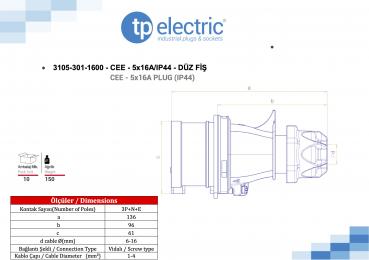 Preview: CEE Stecker mit QuickConnect 5P 16A 6h IP44